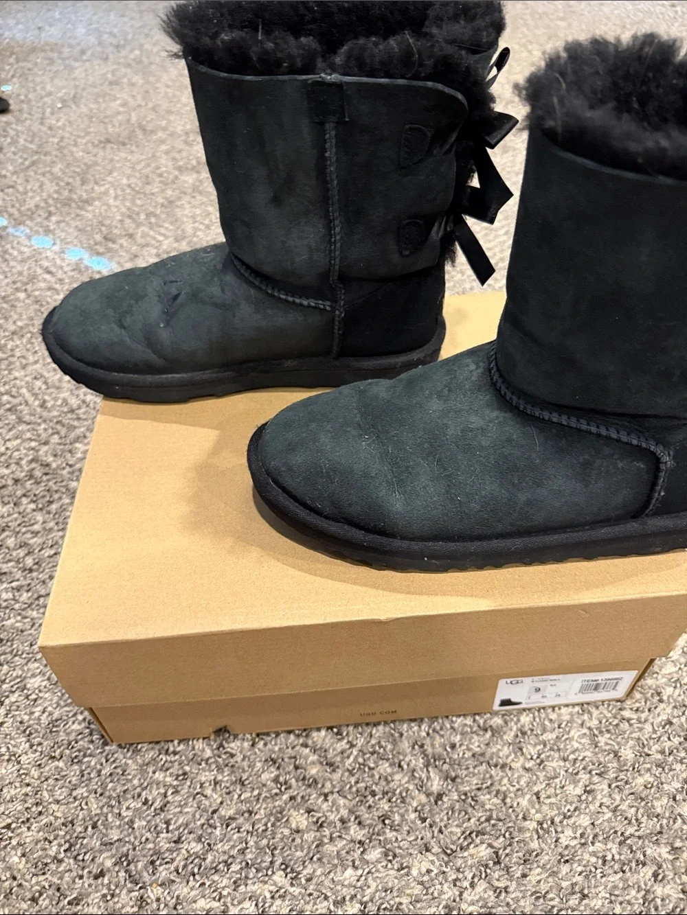UGG Black Suede Bow Back Short Shearling Boots